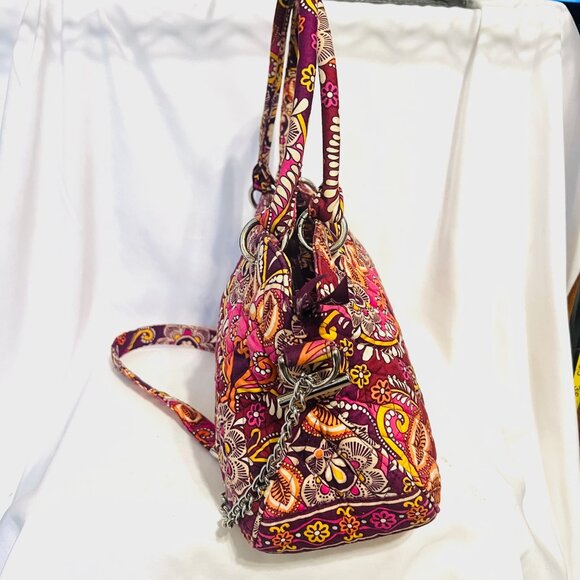 Vera Bradley Safari Sunset Tote/Shoulder Bag-Chain Strap-Pink/Maroon Mix-Quilted - Picture 8 of 16